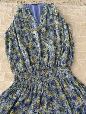 Ramy Brook Blue and Yellow Floral Smocked Mini Dress